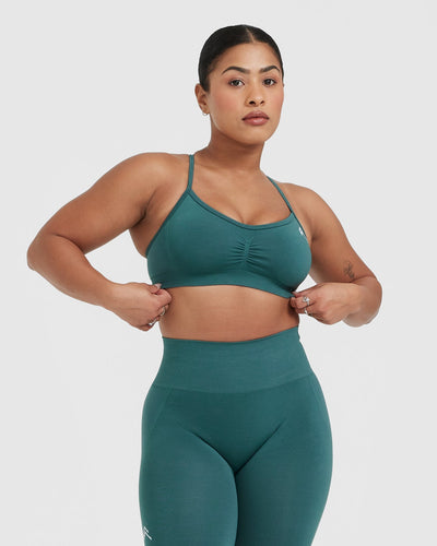 Effortless Strappy Bralette with White Logo | Marine Teal