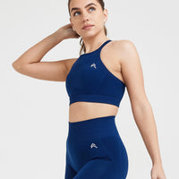 Effortless Seamless High Neck Bralette with White Logo | Midnight