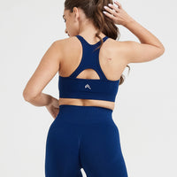 Effortless Seamless High Neck Bralette with White Logo | Midnight