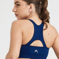 Effortless Seamless High Neck Bralette with White Logo | Midnight