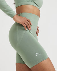 Effortless Seamless Cycling Shorts with White Logo | Sage