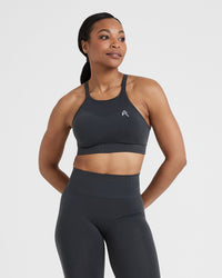 Effortless Seamless High Neck Bralette with White Logo | Coal