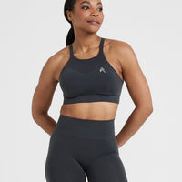 Effortless Seamless High Neck Bralette with White Logo | Coal
