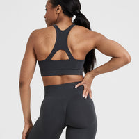 Effortless Seamless High Neck Bralette with White Logo | Coal