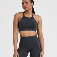 Effortless Seamless High Neck Bralette with White Logo | Coal