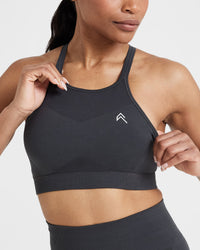 Effortless Seamless High Neck Bralette with White Logo | Coal