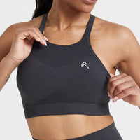 Effortless Seamless High Neck Bralette with White Logo | Coal
