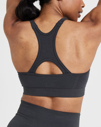 Effortless Seamless High Neck Bralette with White Logo | Coal