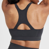 Effortless Seamless High Neck Bralette with White Logo | Coal
