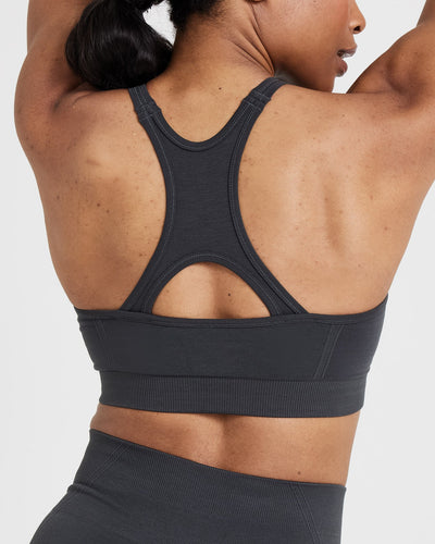 Effortless Seamless High Neck Bralette with White Logo | Coal