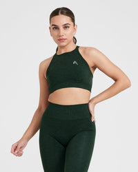 Effortless Seamless High Neck Bralette with White Logo | Evergreen