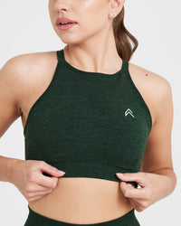 Effortless Seamless High Neck Bralette with White Logo | Evergreen