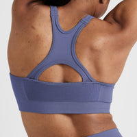Effortless Seamless High Neck Bralette with White Logo | Slate Blue