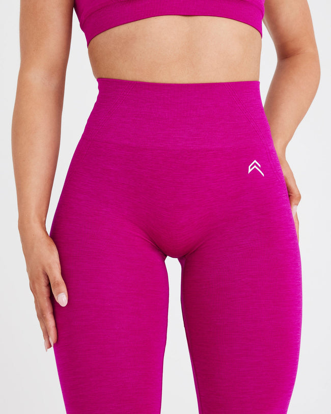 Effortless Seamless Leggings with White Logo | Fuchsia
