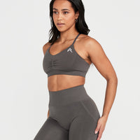 Effortless Micro Bralette with White Logo | Deep Taupe