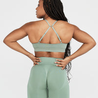 Effortless Micro Bralette with White Logo | Sage