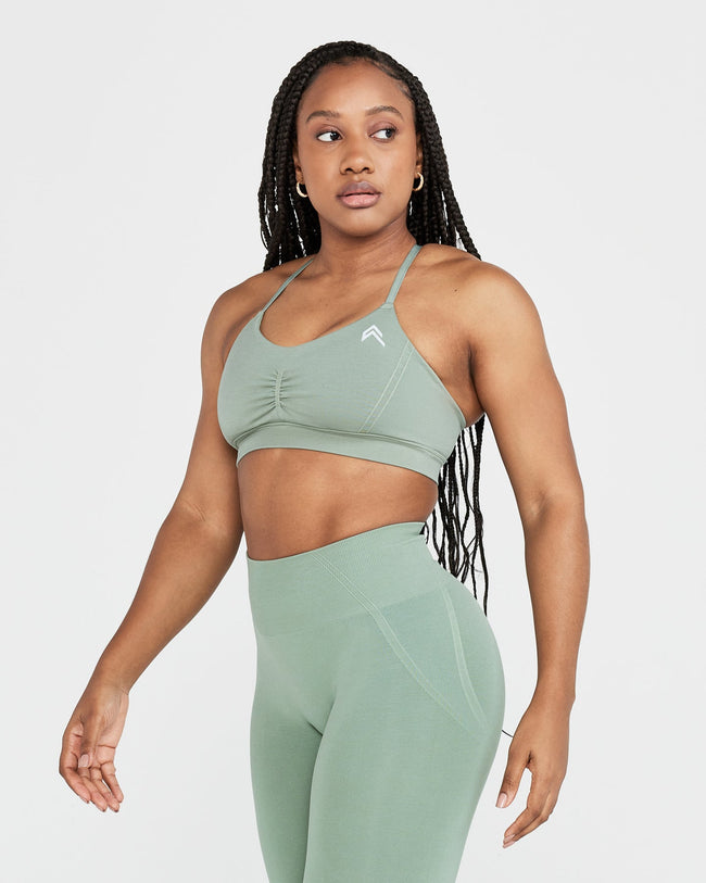 Effortless Micro Bralette with White Logo | Sage