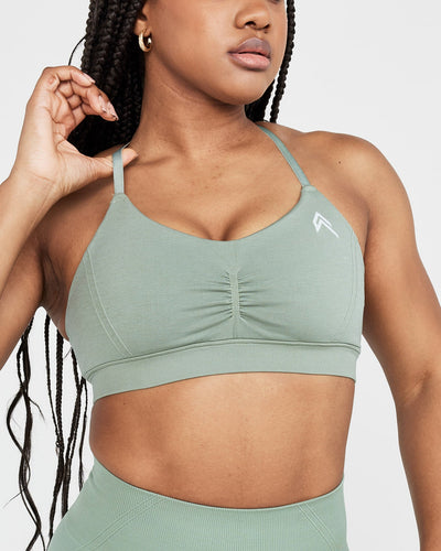 Effortless Micro Bralette with White Logo | Sage