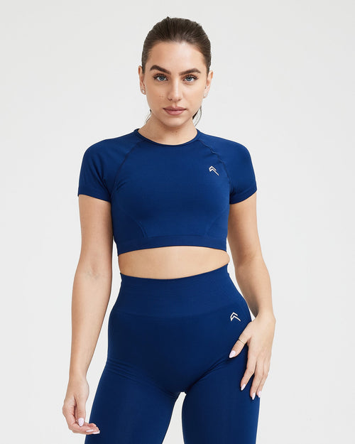 Oner Modal Effortless Seamless Short Sleeve Crop Top with White Logo | Midnight