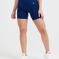 Effortless Seamless Shorts with White Logo | Midnight