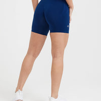 Effortless Seamless Shorts with White Logo | Midnight