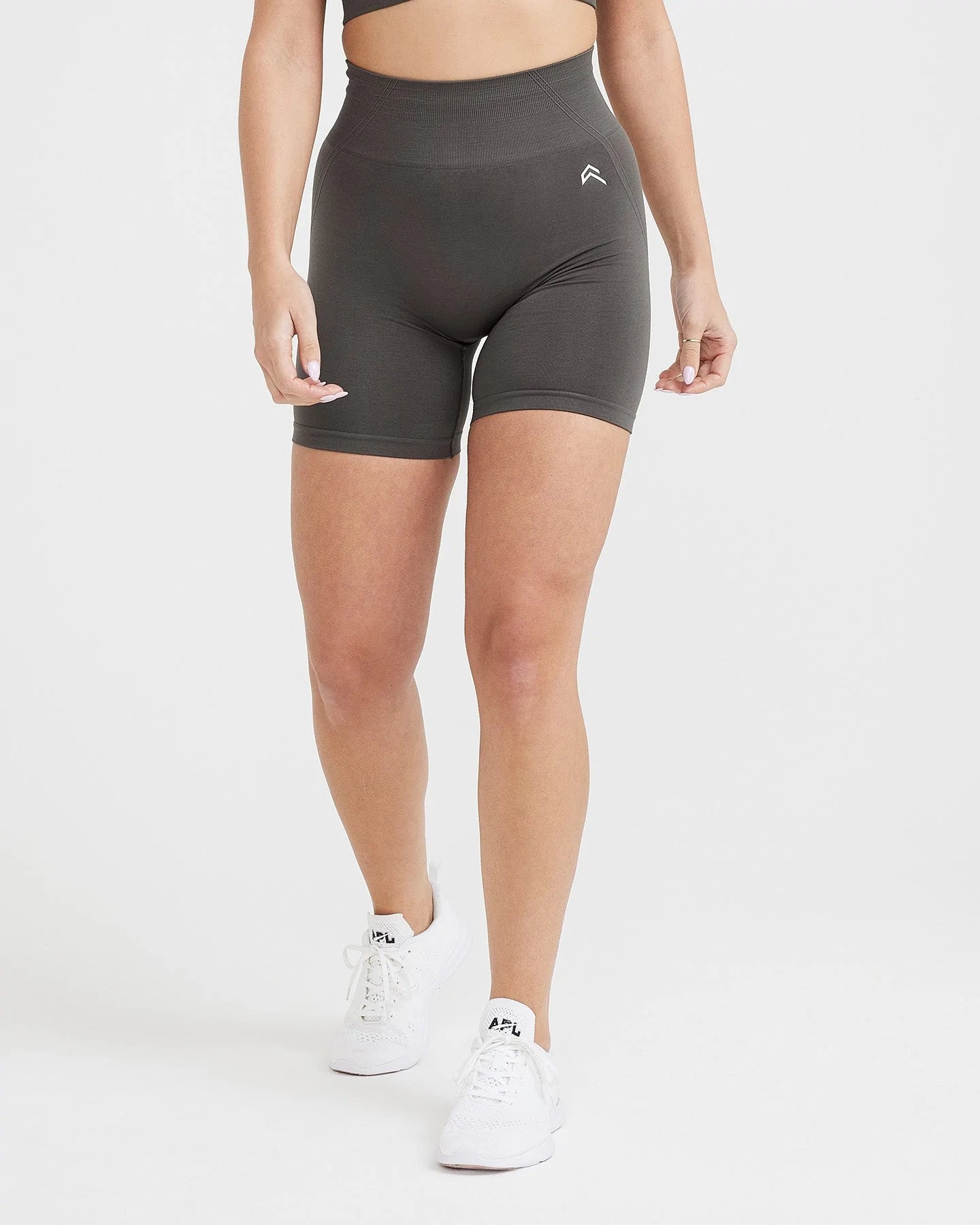 Effortless Seamless Shorts with White Logo | Deep Taupe