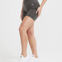 Effortless Seamless Shorts with White Logo | Deep Taupe