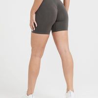 Effortless Seamless Shorts with White Logo | Deep Taupe