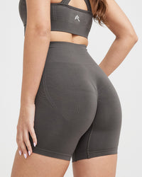 Effortless Seamless Shorts with White Logo | Deep Taupe