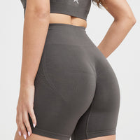 Effortless Seamless Shorts with White Logo | Deep Taupe