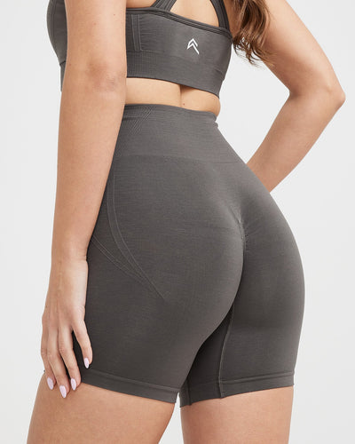 Effortless Seamless Shorts with White Logo | Deep Taupe