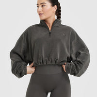 Fleece Oversized Crop 1/2 Zip Sweatshirt | Deep Taupe
