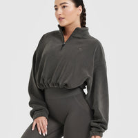 Fleece Oversized Crop 1/2 Zip Sweatshirt | Deep Taupe