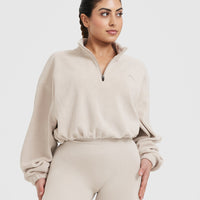 Fleece Oversized Crop 1/2 Zip Sweatshirt | Sand