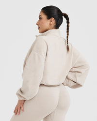Fleece Oversized Crop 1/2 Zip Sweatshirt | Sand
