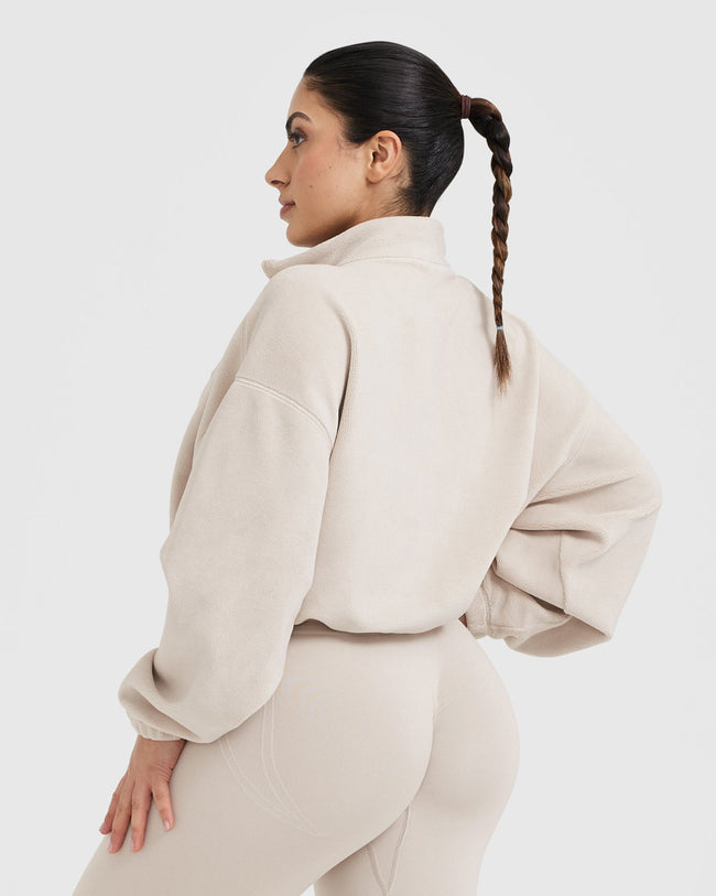 Fleece Oversized Crop 1/2 Zip Sweatshirt | Sand