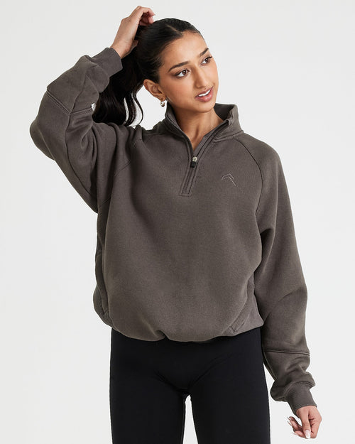 Oner Modal Classic Lounge 1/2 Zip Sweatshirt | Deep Taupe