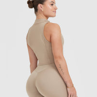 Timeless Half Zip Crop Tank | Sandstone