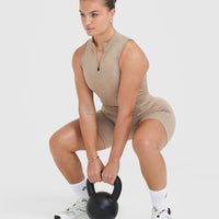 Timeless Half Zip Crop Tank | Sandstone