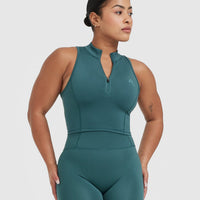 Timeless Half Zip Crop Tank | Marine Teal
