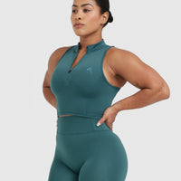 Timeless Half Zip Crop Tank | Marine Teal