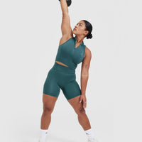 Timeless Half Zip Crop Tank | Marine Teal