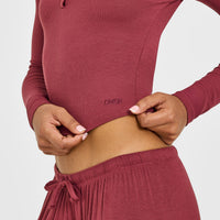 At Home Night Button Down Long Sleeve Top | Burnt Maroon Red