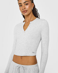 At Home Night Button Down Long Sleeve Top | Grey Marl