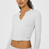 At Home Night Button Down Long Sleeve Top | Grey Marl