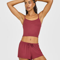 At Home Night Strappy Mid Vest | Burnt Maroon Red