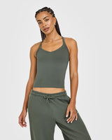 Cotton Racer Back Fitted Vest | Dark Khaki