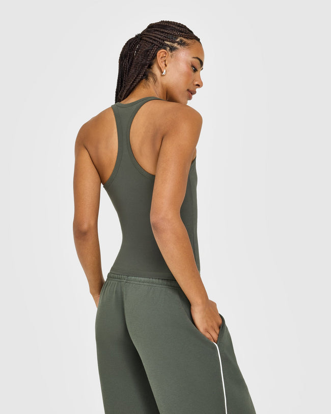 Cotton Racer Back Fitted Vest | Dark Khaki