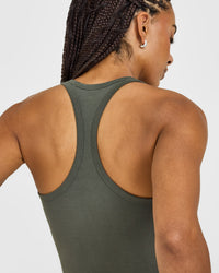 Cotton Racer Back Fitted Vest | Dark Khaki