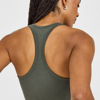 Cotton Racer Back Fitted Vest | Dark Khaki